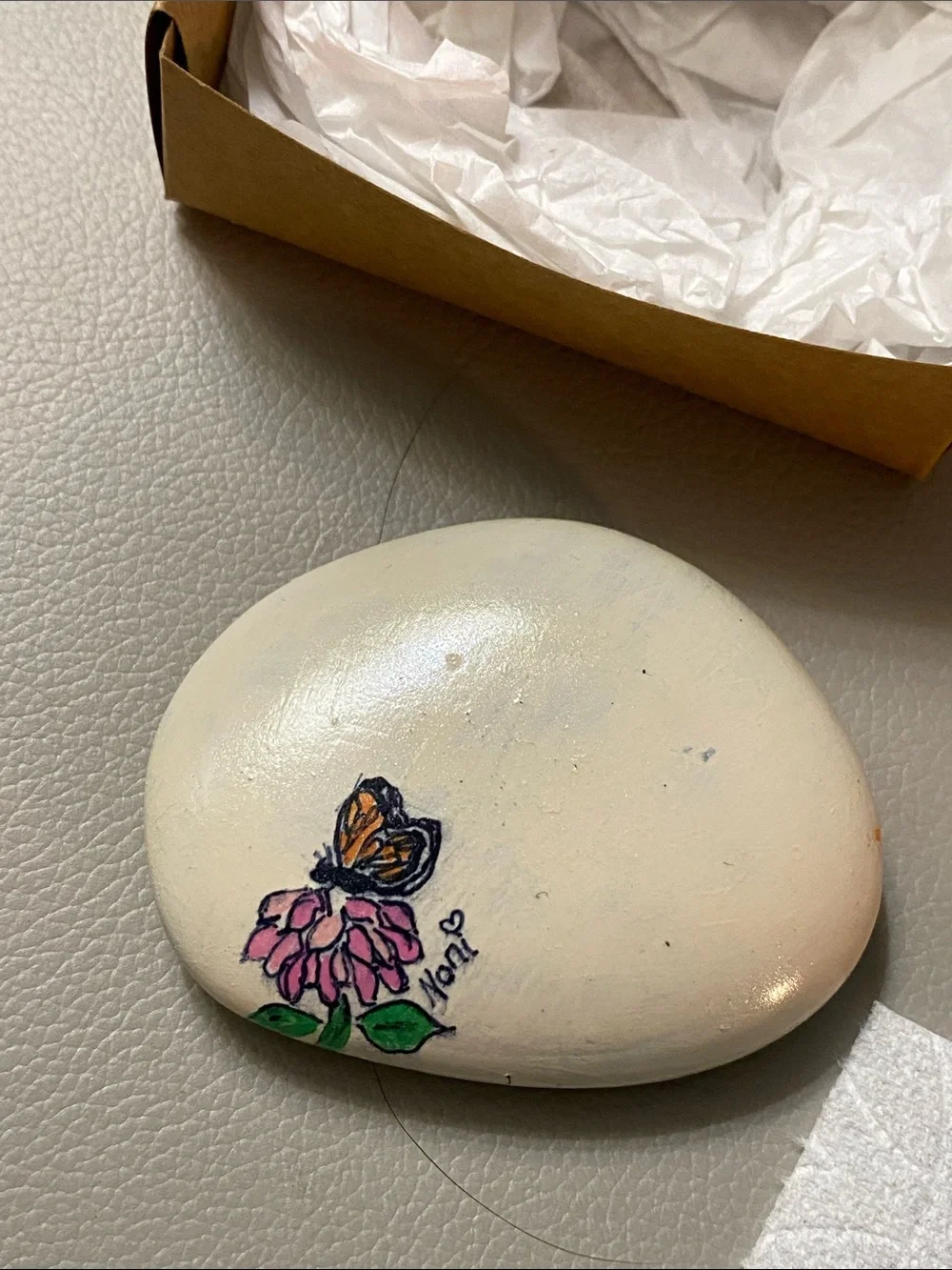 Rock Art Hand-Painted Orange Monarch Butterfly  on Natural Stone